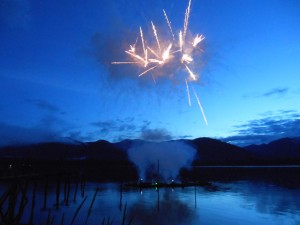 7-4-12 fireworks last night over the Inside Passage, looking toward Kupreanof Island in Petersburg, AK. Cindi Lagoudakis