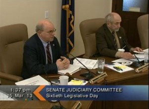 Senator John Coghill and Senator Fred Dyson at Friday's Senate Judiciary Committee meeting.