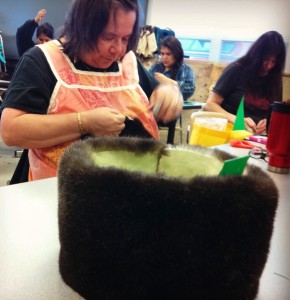 An otter-sewing workshop held in Kake showed craftspeople how to make hats and scarves. (Courtesy Sealaska Heritage Institute)