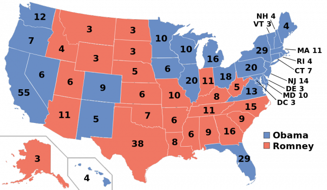 The 2012 Electoral College map. The 2012 Electoral College map.