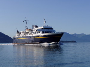 The ferry Aurora sails from Juneau's Auke Bar terminal. (Gillfoto/ Wikimedia Commons)