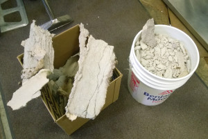 Deteriorating masonry scraped off the facade of the Capitol by building manager Jeff Goodell. (Photo by Jeremy Hsieh/KTOO)