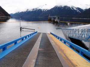 AMHS vehicle and pedestrian ramps in Skagway plunge into the water. (Photo courtesy Kirk Miller, Alaska DOT&PF)