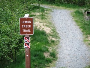 Lemon Creek Trail head next to Home Depot. (Photo by Rosemarie Alexander/KTOO)