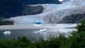 The Mendenhall Hall Glacier can calve and ice bergs can roll at any time, posing a danger to people on the lake. (Photo by Rosemarie Alexander/KTOO).