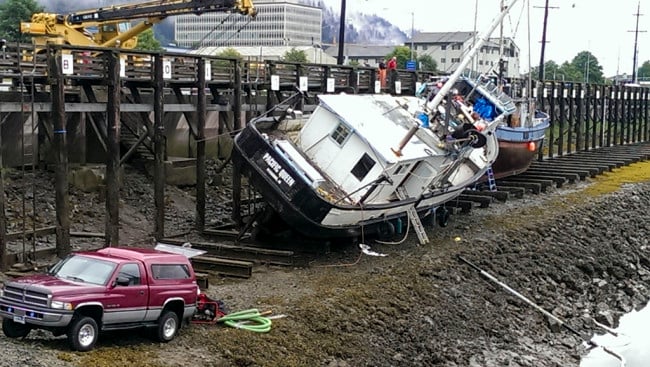 The Pacific Queen partially sank on August 12. (Photo Courtesy Scott Simonson)