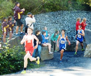 Runners race down the final stretch during Saturday's cross-country meet in Petersburg. (Ed Schoenfeld, CoastAlaska)