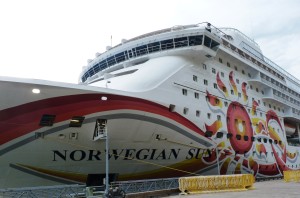 The cruise ship Norwegian Sun docks at Juneau's waterfront on one of the last days of 2014's tourism season. Cruise passenger numbers were similar to last year's. The next big growth area could Asian travelers. (Ed Schoenfeld, CoastAlaska News)
