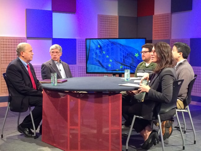 Bill Walker and Byron Mallott joined KTOO/360 North reporters for a roundtable discussion Sept. 12, 2014. (Photo by Sarah Yu/KTOO)