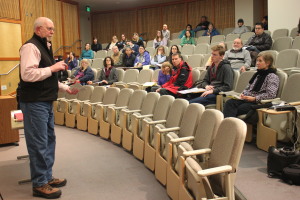 CBJ Public Works Director Kirk Duncan answers questions during a Capital Transit public meeting at UAS. (Photo by Lisa Phu/KTOO)