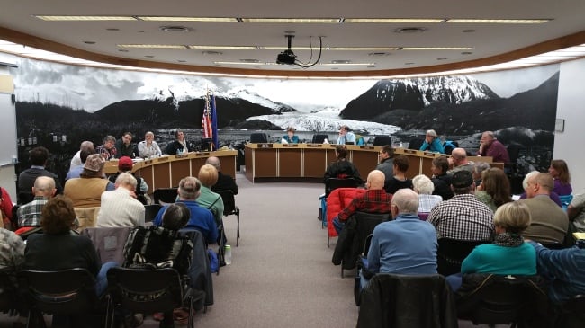 The assembly hears testimony from Juneau residents on the senior sales tax exemption Thursday night. (Jennifer Canfield/KTOO)