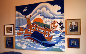 A Rie Muñoz weaving hangs in the office of daughter-in-law Rep. Cathy Muñoz. (Photo by Skip Gray/360 North)