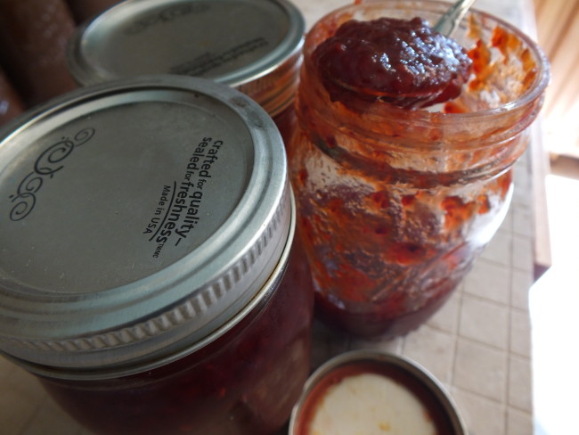 Yum! Fresh homemade salmonberry jam is delicious! (Photo by Matt Miller/KTOO)
