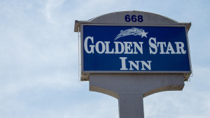 The Golden Star Inn, in San Bernardino, Calif. Karen and her son moved in here after they left the last motel they were living in -- a place she says was "like summer camp for meth addicts." Tess Vigeland/NPR