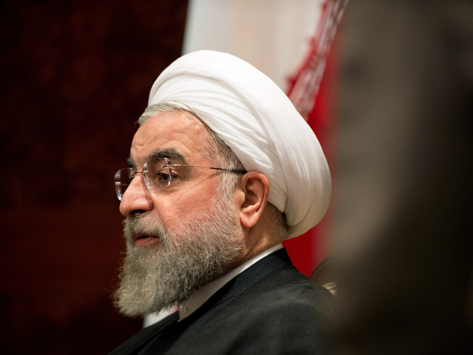 Iran's President Hassan Rouhani prepares to speak with NPR's Steve Inskeep on Saturday in New York City. Rouhani spoke about the recent nuclear deal between the United States and Iran. (Photo by Bryan Thomas for NPR)