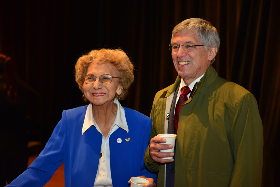 Selina Everson and Byron Mallott at the opening of "Sharing Our Knowledge: A Conference of Tlingit Tribes & Clans." Everson gave the invocation. (Photo courtesy Office of the Lieutenant Governor)
