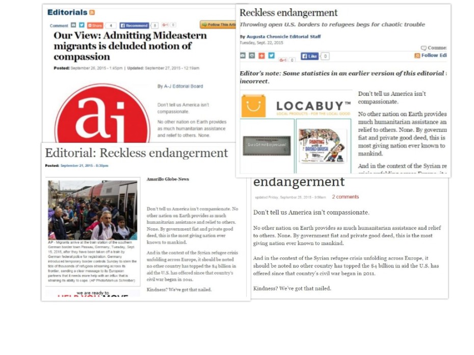 Eleven daily newspapers across the country reprinted a controversial editorial, representing it as a local staff perspective. (Screenshot)