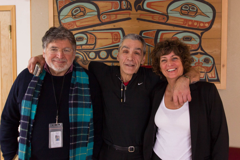 Michael Rowcroft, Tom Elasonga Milligrock, and Michele Federico at Gastineau Human Services. (Photo by David Purdy/KTOO)