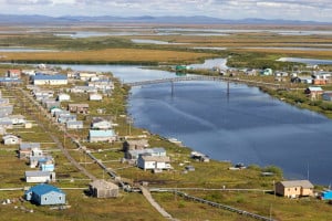 The community of Selawik, near the mouth of the Selawik River, is home to over 800 people. The site of the village, spread between riverbanks and an island, is also called Akuligaq, meaning "a river fork." (Photo by Steve Hillebrand/USFWS)