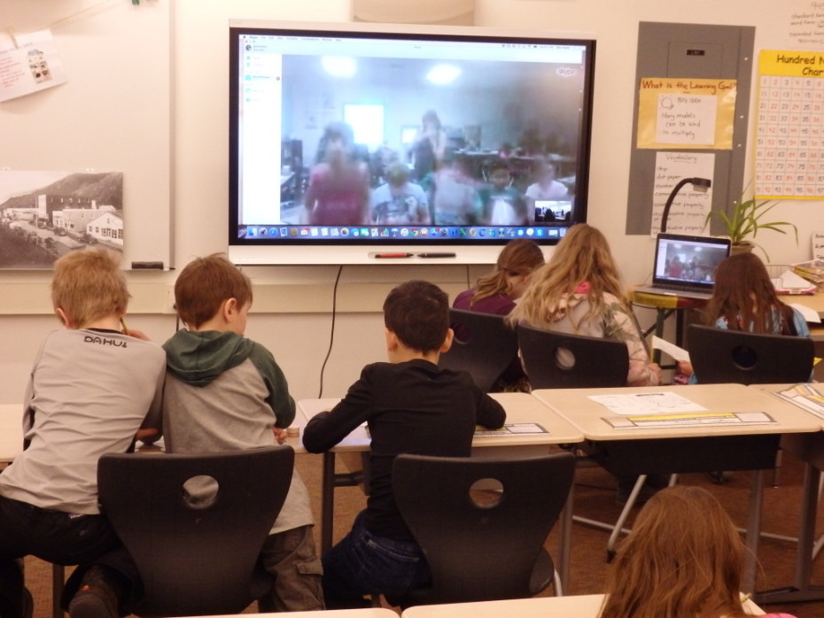 Haines third graders Mystery Skype with a class in Arizona. (Photo by Emily Files/KHNS)